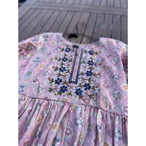 Boho Floral Embroidered 3/4 Sleeve Length Dress – Size L - Picture 1 of 2
